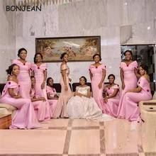 Wholesale Price African Mermaid Bridesmaid Dresses Long with Red Handmade Flower Satin Bridemaid Dress for Wedding Party Dress 2024 - buy cheap