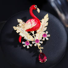 Grande flamingo vermelho esmalte pinos bling strass buquê de casamento decoração jóias animais bonito broches pinos presente da forma 2024 - compre barato