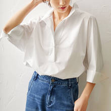 Loose white shirt New Three Quarter Sleeve White Shirt women s silhouette casual top 2024 - buy cheap