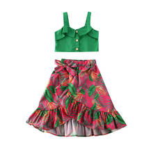 2020 Fashion Toddler Kids Baby Girls Clothing Set Green Sleeveless Cotton Crop Top Floral Skirt 2Pcs Outfits Summer Clothes 1-6Y 2024 - buy cheap