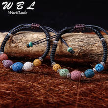 Wbl pulseira de pedra natural de lava, pulseiras com difusor de lava, bracelete colorido de couro, joias femininas 2024 - compre barato