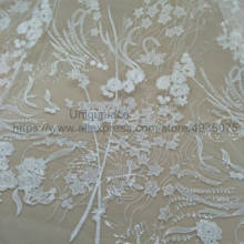 Fashionable vintage bridal dress lace fabric seuqins lace wedding gown worldwide shipping sell by yard 2024 - buy cheap