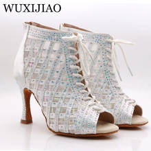 Wuxijiao-botas altas para dança latina, sapatos de salto alto 9cm com sola macia para salão de salão, salsa, ritmos latinos 2024 - compre barato
