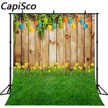 Capisco-Fondo de fotografía de primavera y Pascua, telón de fondo con huevos, pastizales, flores, pared de madera, cartel para fiesta, utilería para estudio fotográfico 2024 - compra barato