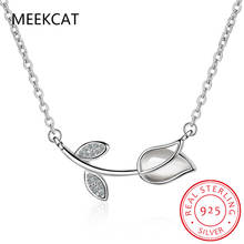 Delicate 925 Sterling Silver Rose Flower Leaf Opal Tassel Pendant Necklace for Women Clavicle Chain Zircon Necklace Jewelry 2024 - buy cheap