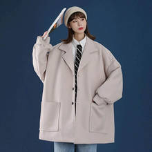 Casaco de lã feminino tamanho grande, médio, moda outono e inverno, coreano, solto, estilo bf, casaco de lã, high street 2024 - compre barato
