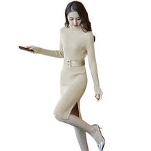 2019 Autumn new Knitted Sweater Dress women Sexy Turtleneck Long Sleeve Dress fashion Slim Elastic dress women 2024 - buy cheap