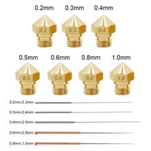 Boquilla MK10 para impresora 3D, extrusora de latón M7, boquillas de Hotend 0,2/0,3/0,4/0,5/0,6/0,8/1,0mm, 5 agujas de limpieza compatibles con 1,75mm, 8 unidades 2024 - compra barato