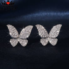 Brincos elegantes de borboleta, brincos em ouro branco e flores pequenas, joias de marca charmosas para mulheres 2024 - compre barato