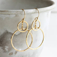 Pendientes de círculo de oro de 14K para mujer, joyería de oro martillado, estilo minimalista, bohemio, Vintage 2024 - compra barato