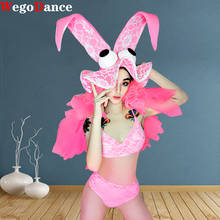 Nightclub Jazz Pole Dance Bikini Set Performance Outfit Pink Lace Bra Panty Stage Rave Clothing Sexy Gogo 2024 - buy cheap