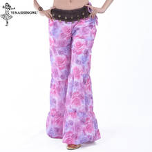 Women Belly Dance Trousers Big Flower Pants Chiffon Belly Dancing Costume  Loose Indian Dance Clothes Practice Belly Dance Pants 2024 - buy cheap