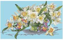 Kit de flores e vasos de narcissus, kit de 14/16/18/25/22 cores bordo contado ponto cruz, buquê de flores 2024 - compre barato