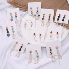 MENGJIQIAO Korean New Colorful Heart Crystal Asymmetry Long Pearl Tassel Drop Earrings For Women Fashion Party Boucle D'oreille 2024 - buy cheap