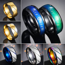 Hot Sale Her King His Queen Couple Rings Black Stainless Steel Temperate Mood Ring Romantic Anniversary Wedding Band Jewelry 2024 - buy cheap