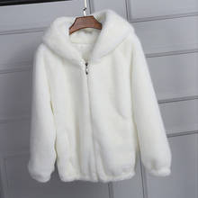 Faux Fur Coat Pure White Pink Black Hooded Women's Autumn Winter Thick Warm Soft Fluffy Zipper Jacket Casual Loose Outerwear 2024 - buy cheap