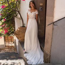 Elegant Sheer Neck Boho Wedding Gowns Cap Sleeveless Floral Chiffon Beach Bridal Gown Customized Robe de Mariee 2024 - compre barato