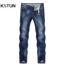 Kstun calças jeans masculinas de marca famosa 2021, justa, reta, casual, de negócios, azul escuro, fina, elástica, de algodão, cinza 2024 - compre barato