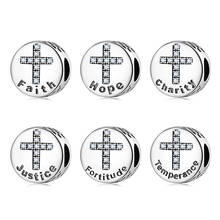 2020 New 925 Sterling Silver Bible verses Cross Clear CZ Beads Charm fits Original Mikiwuu Charm Bracelets Fine Jewelry Making 2024 - buy cheap