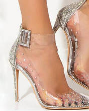 Ladies Bling Rhinestone Pointed Toe Clear PVC Stiletto Heel Pumps Transparent Ankle Strap Crystal Buckle Wedding High Heel Shoes 2024 - buy cheap