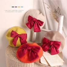 Fashion Wool Baby Hat for Girls Candy Color Elastic Infant Baby Beret Hat Kids Caps with big bow for Girls 2-6Years 1 PC 2024 - buy cheap