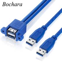 Удлинительный кабель Bochara USB 3,0 с двумя USB «папа» на два USB «мама» с винтовым креплением 50 см 2024 - купить недорого