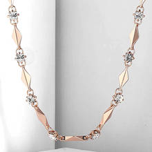 4/5mm Womens Necklace 585 Rose Gold Filled Chain Rhombic Bead Rhinestones Link Leaf Charms GN238 2024 - buy cheap