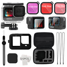 Capa de silicone para gopro hero 9, conjunto de acessórios para gopro hero 9, com película temperada, à prova d'água e filtro vermelho 2024 - compre barato