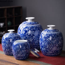 Potes de armazenamento de cerâmica e garrafas, ornamento hermético de porcelana azul e branca, artesanato criativo, decoração retrô para casa 2024 - compre barato