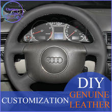 DIY For Audi A4 2003 2004 2005 2006 2007 Hand Stitch Car Steering Wheel Cover Black Genuine Leather Holder 2024 - buy cheap
