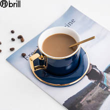 Copo de café criativo em porcelana, com alça, dourado, azul, de cerâmica, luxuoso, jogo de taças de café estilo europeu, copos de café turcos 2024 - compre barato