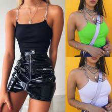 Women Ribbed Knit Racerback Crop Top Punk Metal Chain Strap Sexy Camisole Vest 2024 - buy cheap