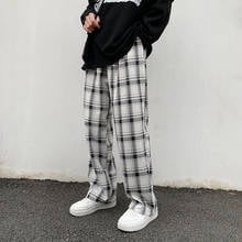 Spring Summer Plaid Pants Men's Fashion Retro Casual Wide-leg Pants Men Streetwear Korean Loose Straight Pants Mens Trousers 2024 - buy cheap