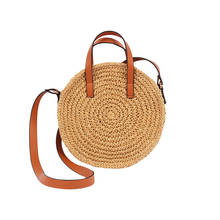 New round hand-woven straw bag shoulder bag handbag Woman girl messenger bag 2024 - buy cheap