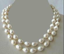 2 filas de perlas barrocas blancas de 10x11mm para mujer, collar mixto de perlas naturales de agua dulce, joyería de 35cm, 43cm, 14 '', 17'' 2024 - compra barato