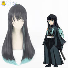 Muichirou Tokitou Wig Long Black Cyan Anime Cosplay Wig Demon Slayer Kimetsu No Yaiba Long Heat Resistant Synthetic Hair+Wig Cap 2024 - buy cheap
