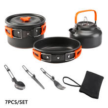 7Pcs Portable Outdoor Camping Teapot Set Travel Garden Table Picnic BBQ Pan Pot Cookware Kit 2024 - buy cheap