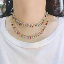 Collar de cadena de circonia cúbica clásica AAA para mujer, cadena de tracción para mujer, longitud ajustable, collares geométricos de moda N0421 2024 - compra barato