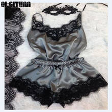 Women Sleepwear Sexy Black Lace Tank Satin Pajamas V-Neck Sleeveless Tops And Short Pants Solid Pajama Set 2024 - buy cheap