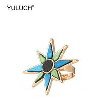 YULUCH Ethnic African Indian Golden Metal Settings Blue Green Wooden Adjustable Big Rings For Women Lady Party Fashion Jewelry 2024 - buy cheap