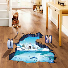 Creative 3D Polar Glacier Penguin Floor Sticker Large Home Decor Living Room Bathroom Waterproof Removable PVC Vinyl Decals 2024 - buy cheap