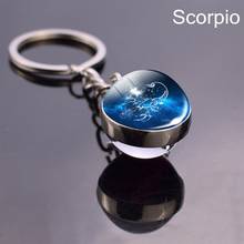Fashion Jewelry 12 Zodiac Sign Keychain Glass Ball Pendant Constellation Women Men Key Rings Couple Gifts 2024 - buy cheap