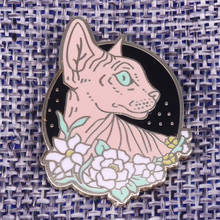 Sphynx cat and flowers Enamel Pin hairless kitten Brooch floral animal boutique 2024 - buy cheap