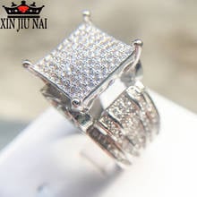 Anillos de arquitectura con forma de corazón hueco para mujer, sortija cuadrada ancha con piedra, joyería de plata 925 para boda 2024 - compra barato