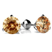 Champagne Gemstone 3 Prong Round Screw Back Earrings For Women Wedding Jewelry 925 Sterling Silver Crystal Zircon Stud Earrings 2024 - buy cheap