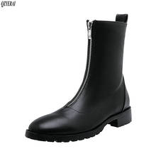 Zapatos de mujer de cuero genuino con tacón, botines con cremallera para mujer, botas de goma suave, botas de Invierno para mujer Chelsea, moda 2020 2024 - compra barato