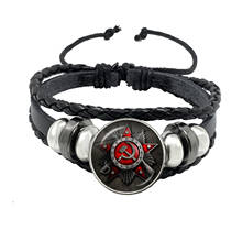 CCCP-pulsera de botón de cuero negro con estrella roja del ejército soviético, Cabochon de cristal, insignia rusa redonda, logotipo, para amigos 2024 - compra barato