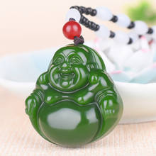 Zheru jóias naturais hetian jade verde rindo buda pingente colar jóias requintado melhor presente 2024 - compre barato