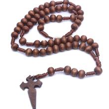 Cuentas de oración de madera de Jesús, collar con colgante de Cruz de 6mm, cadena de cuerda tejida, accesorios de joyería 2024 - compra barato