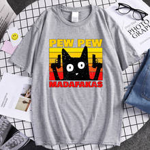 Camiseta estampa de gato pew madafakas kawaii, anime, engraçado, manga curta, masculina, camisa de marca estampada 2024 - compre barato
